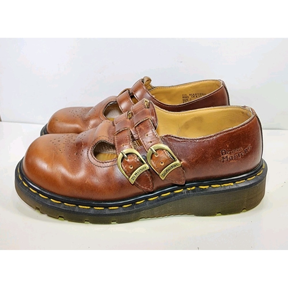 VTG Dr Martens Mary Janes Double Buckle Womens US 9 Brown Leather England